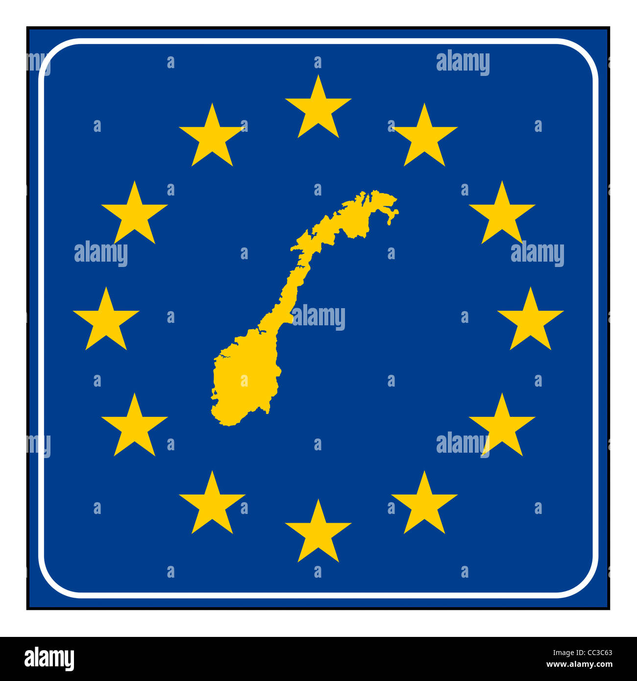 Norwegen Karte anklicken blau und Sternenhimmel europäischen isoliert auf weißem Hintergrund mit Textfreiraum. Stockfoto