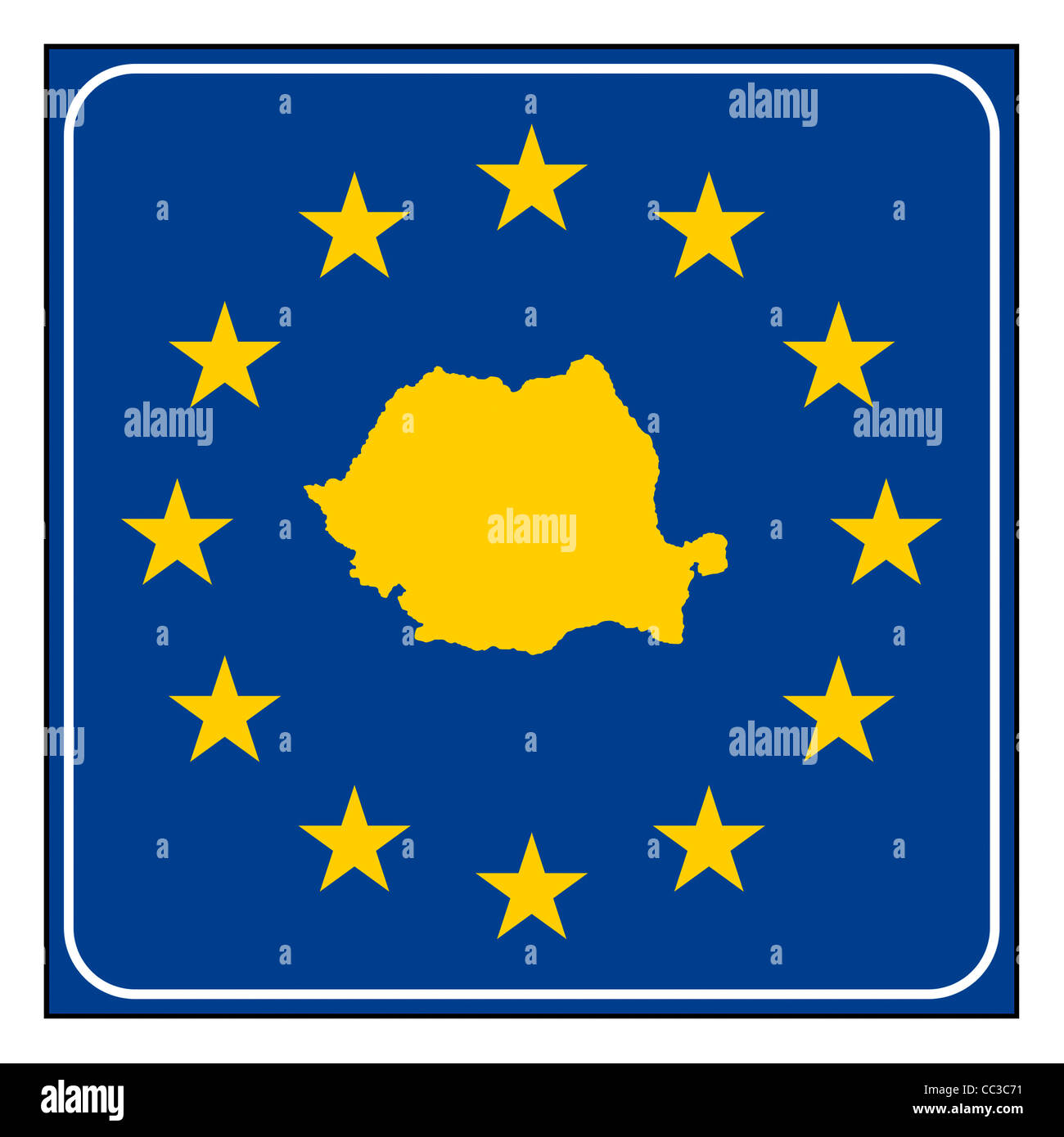 Rumänien-Europäische Taste isoliert auf weißem Hintergrund mit Textfreiraum. Stockfoto