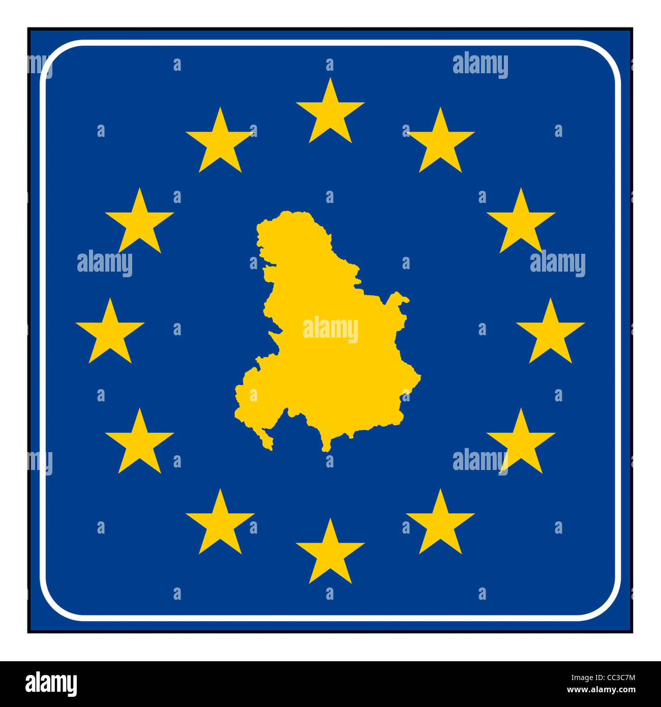 Serbien und Montenegro europäischen Taste isoliert auf weißem Hintergrund mit Textfreiraum. Stockfoto