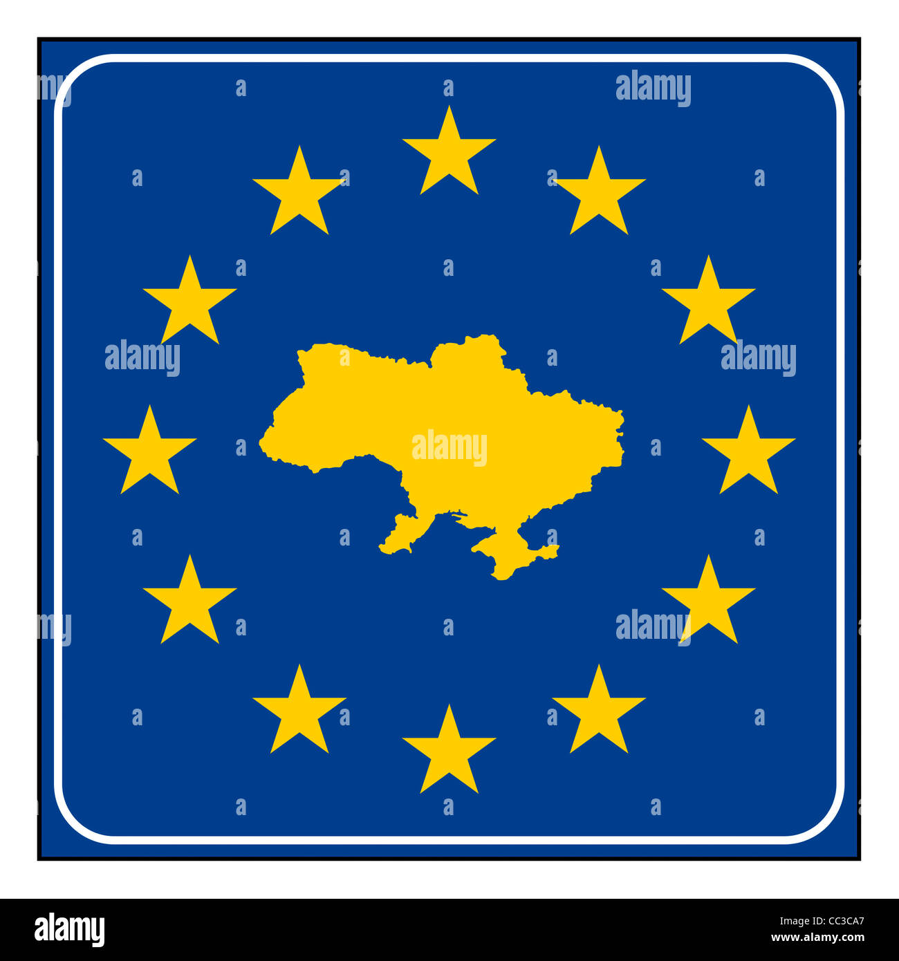 Ukraine-Europäische Taste isoliert auf weißem Hintergrund mit Textfreiraum. Stockfoto