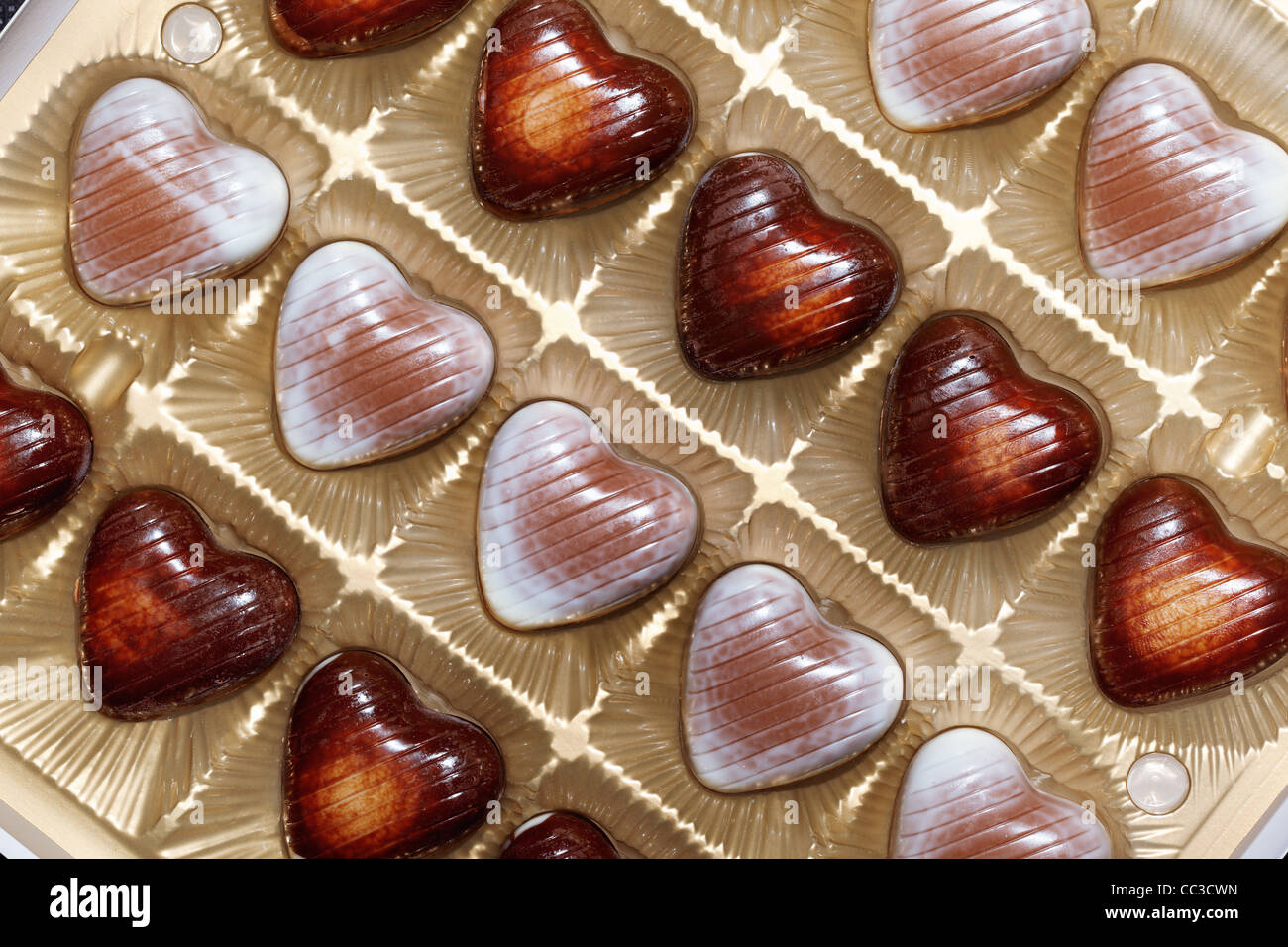 Herzform Schokolade in der Box Nahaufnahme Stockfoto