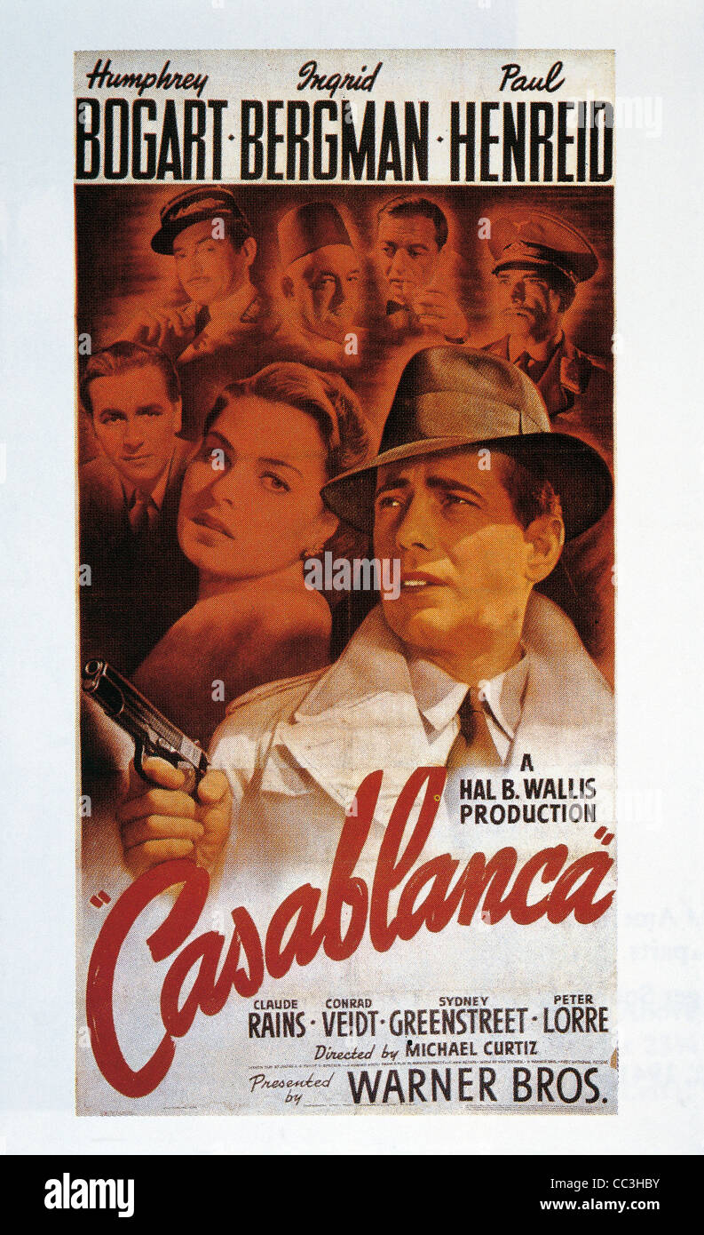 Filme: Casablanca, 1942. Unter der Regie von Michael Curtiz Humphrey Bogart, Ingrid Bergman. Plakat. Stockfoto