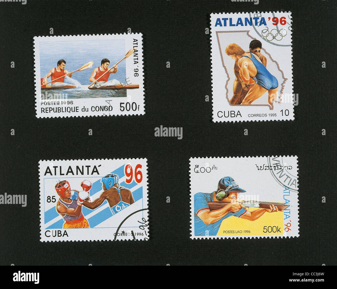 Zwanzigsten Jahrhunderts Stempel Stempel, die Olympischen Spiele 1996 In Atlanta Spezialität Kongo 1993 Kanu gewidmet "K2 Kampf freies Kuba Kuba Stockfoto