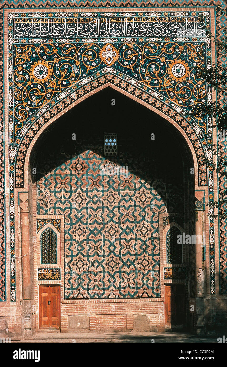 Usbekistan - Samarkand (UNESCO-Weltkulturerbe, 2001) - Tilla-Kari Madrasah, Safawide Periode - Detail der Dekore Stockfoto
