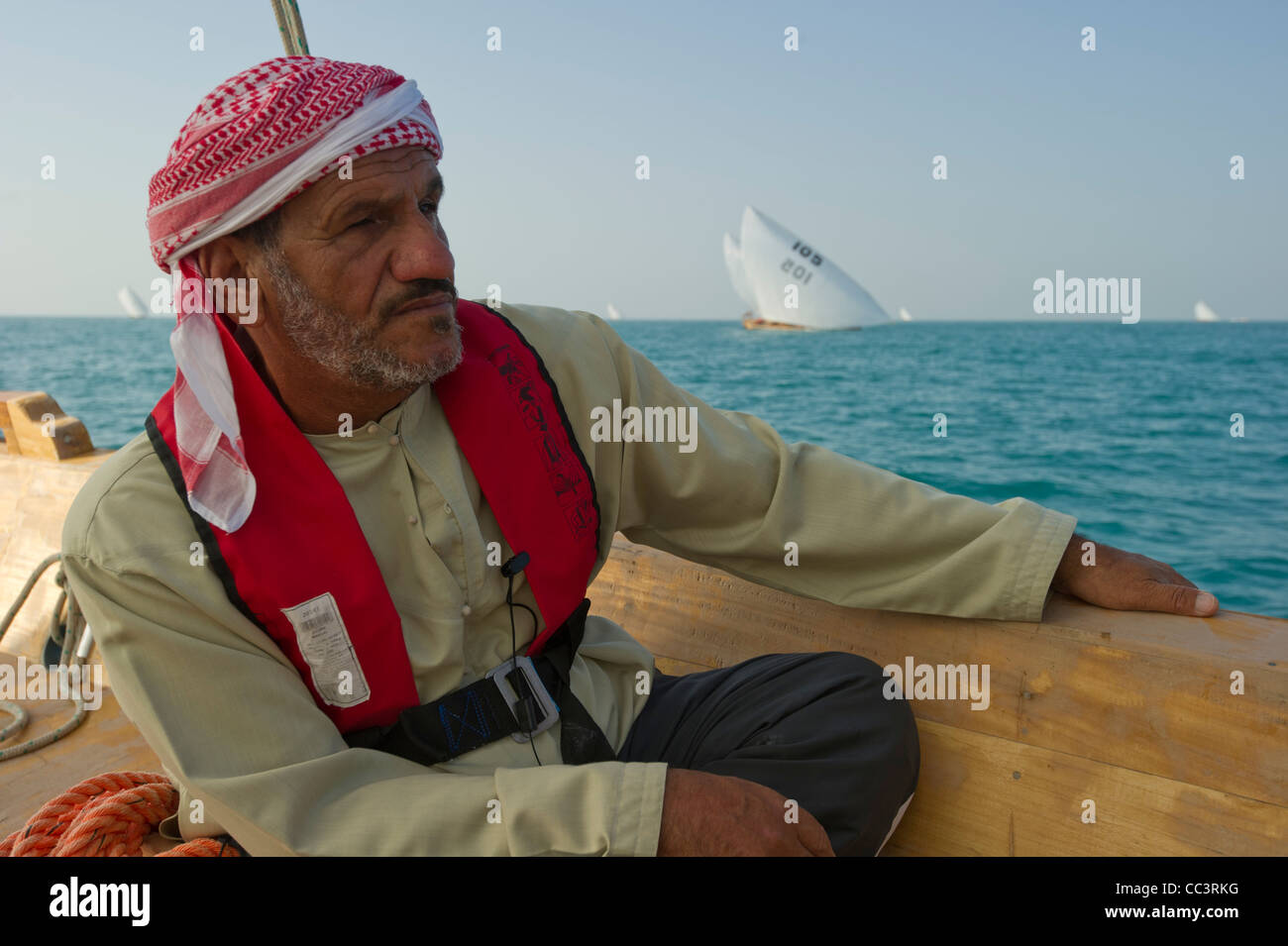 Dhow Rennen in Abu Dhabi, Vereinigte Arabische Emirate. Stockfoto