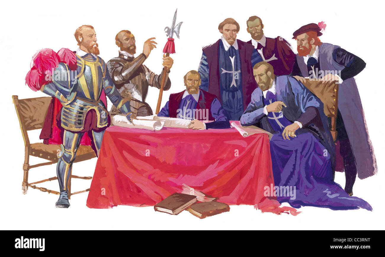 Malta, dem sechzehnten Jahrhundert. Charles V und schließen den Verkauf von der Insel Malta mit den Rittern des Heiligen Johannes von Jerusalem - Stockfoto