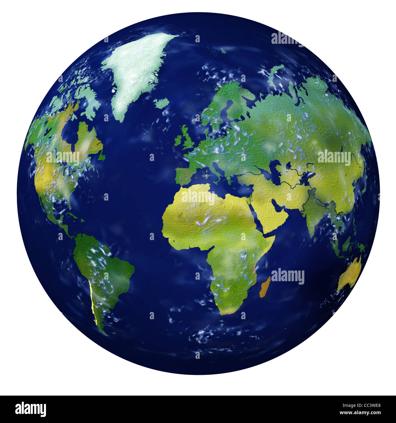 Planetenerde. Sehr detaillierte und realistische Darstellung mit allen großen Kontinenten. Stockfoto