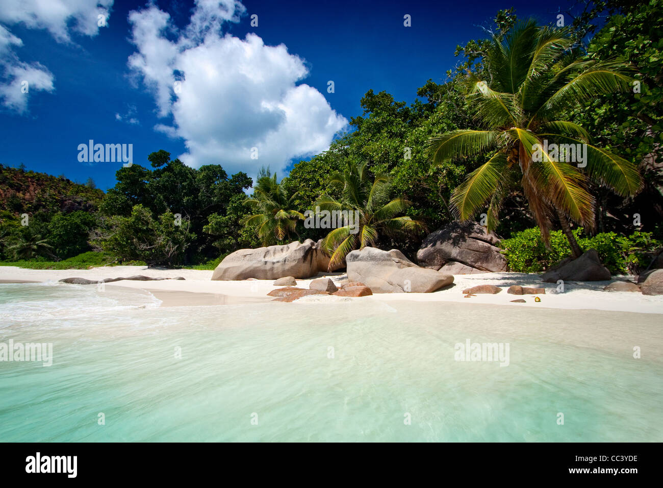 Paradiesstrand Seychellen Praslin Stockfoto