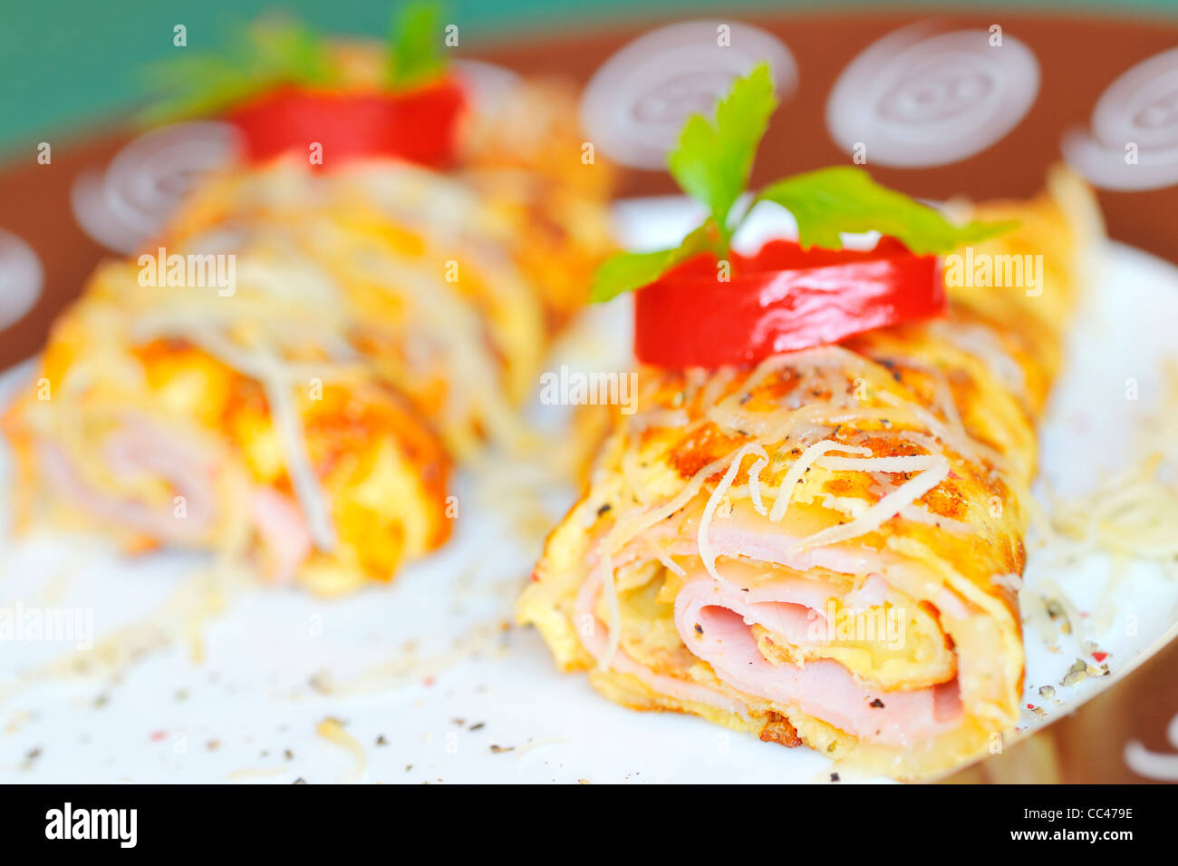 Omelett mit Schinken Stockfoto