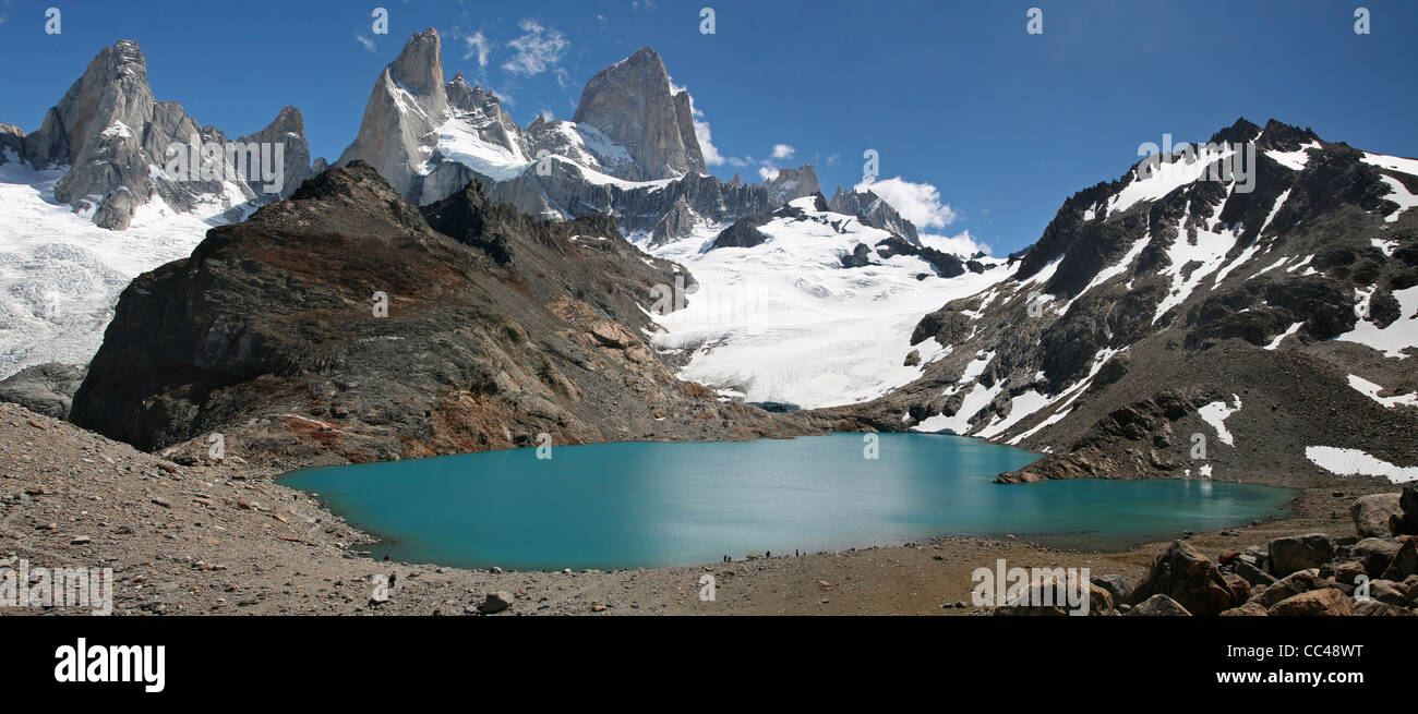 Blick auf Mount Fitz Roy und der Laguna de Los Tres in den Anden, Patagonien, Argentinien Stockfoto