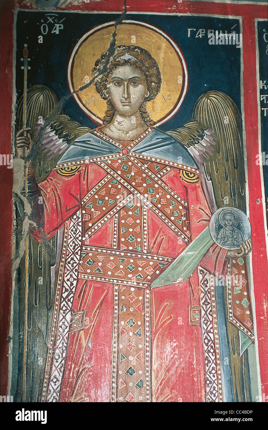 Freskomalerei In ein Kloster Roussanou, Meteore, Thessalien, Griechenland Stockfoto
