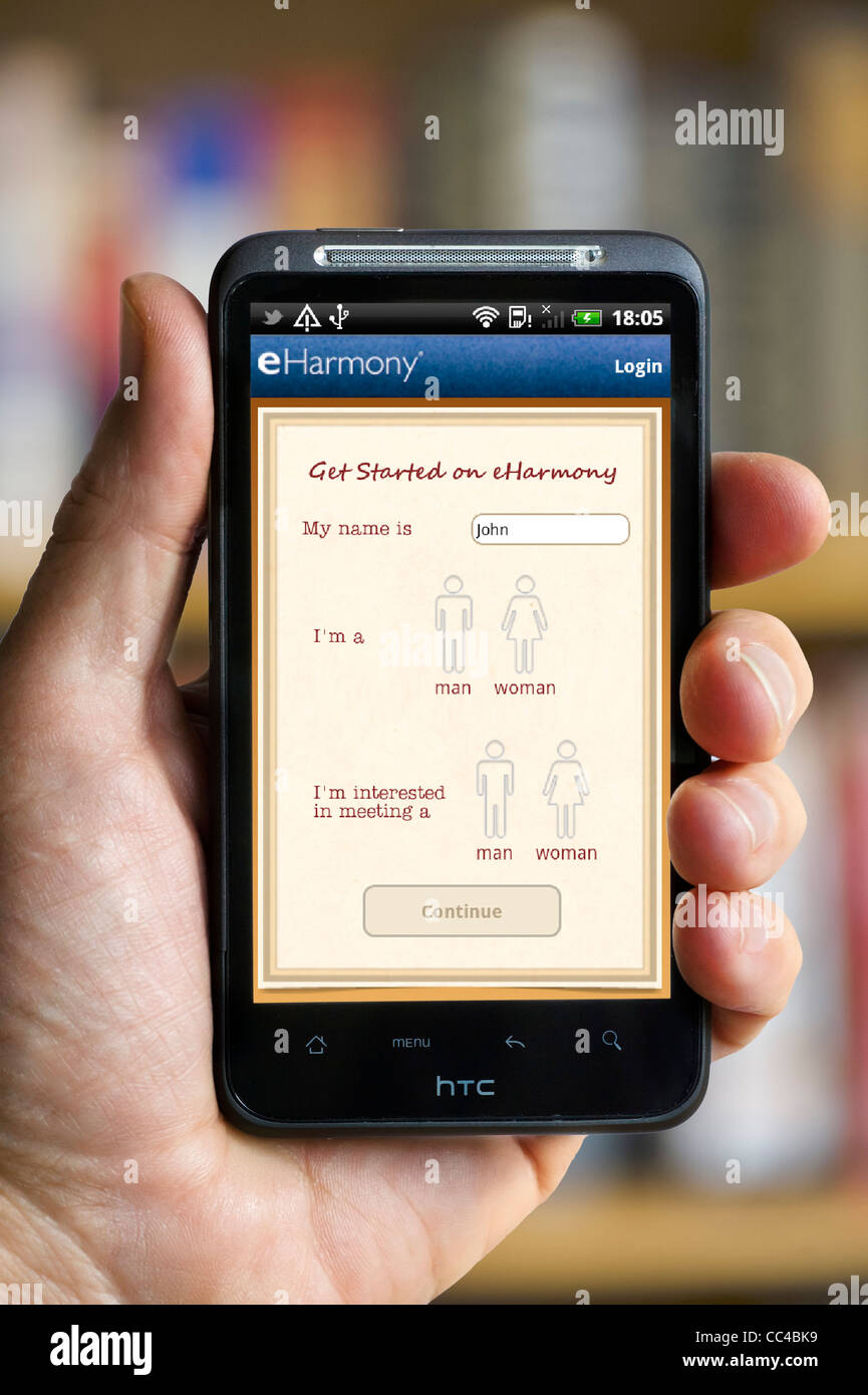 Die eHarmony online-dating-app auf einem HTC-smartphone Stockfoto
