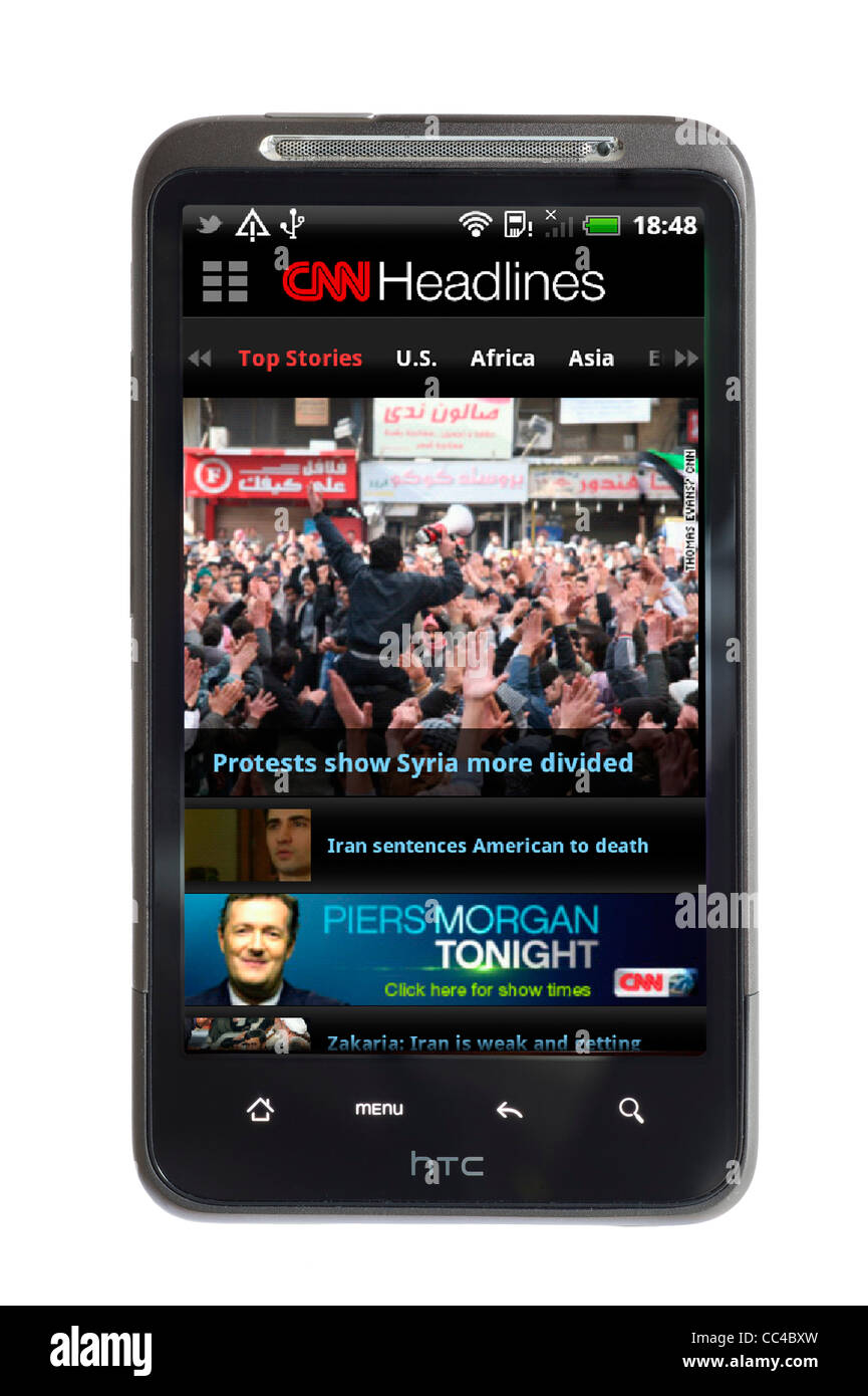 CNN-News-app auf einem HTC-smartphone Stockfoto