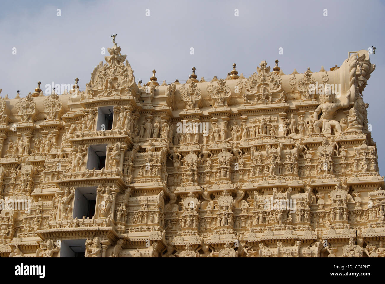 Nahaufnahme des alten Design & Skulptur zum hinduistischen Glauben in Sri Padmanabhaswamy Tempel markiert. (Reichste Tempel) Stockfoto