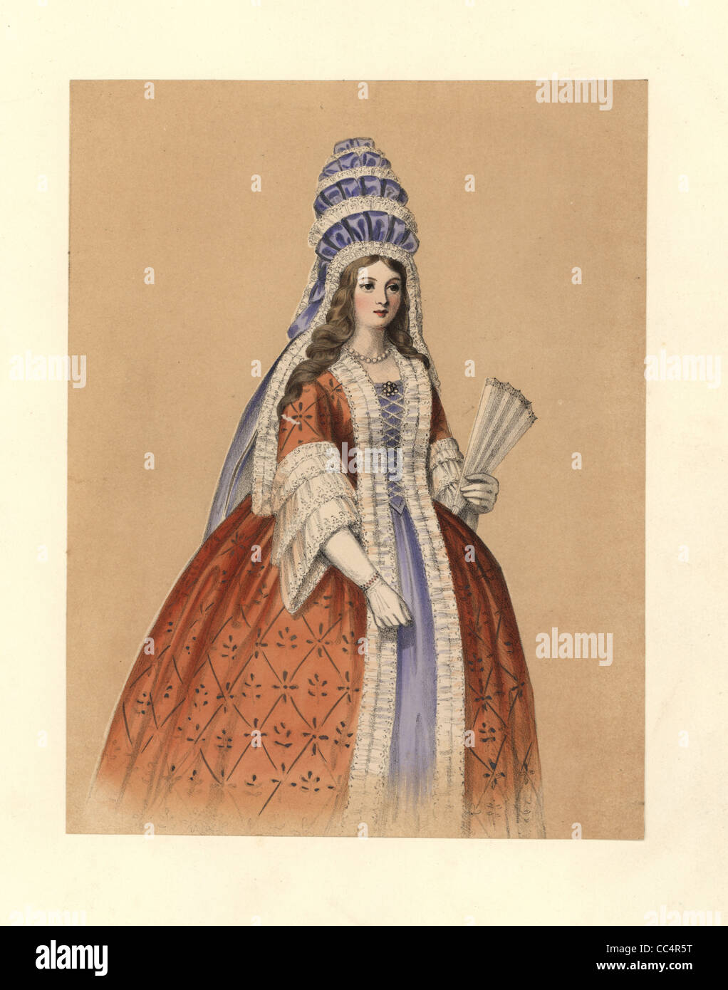 Kleid aus der Regierungszeit von Queen Anne, 1702-1714. Stockfoto