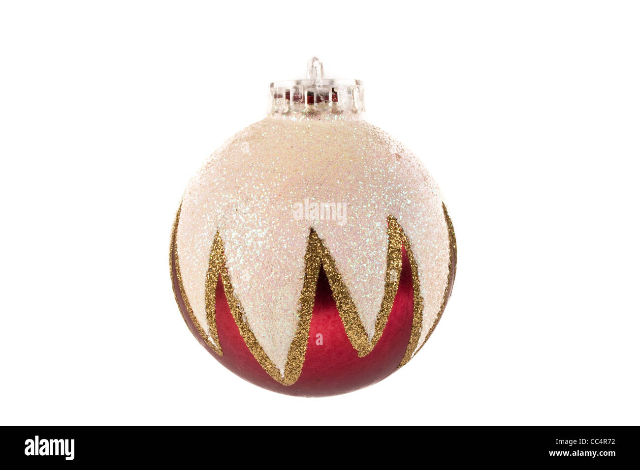 Silber Rot und Gold glitzernden Muster Weihnachtskugel Isolated on White Background Stockfoto