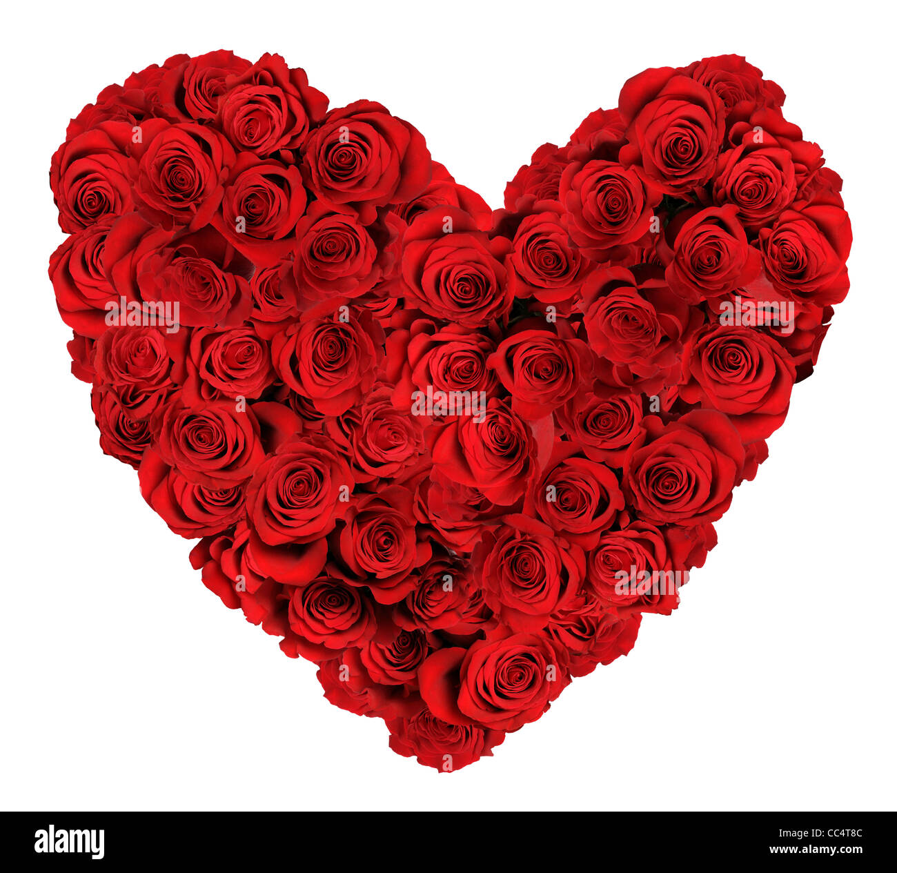 Herzförmige Strauß roter Rosen isoliert auf weißem Hintergrund Stockfoto