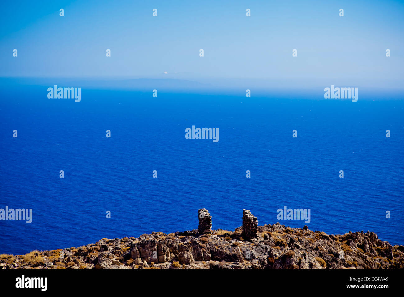 Panoramablick auf das Libysche Meer. Foto von Anopolis auf Kreta. Stockfoto