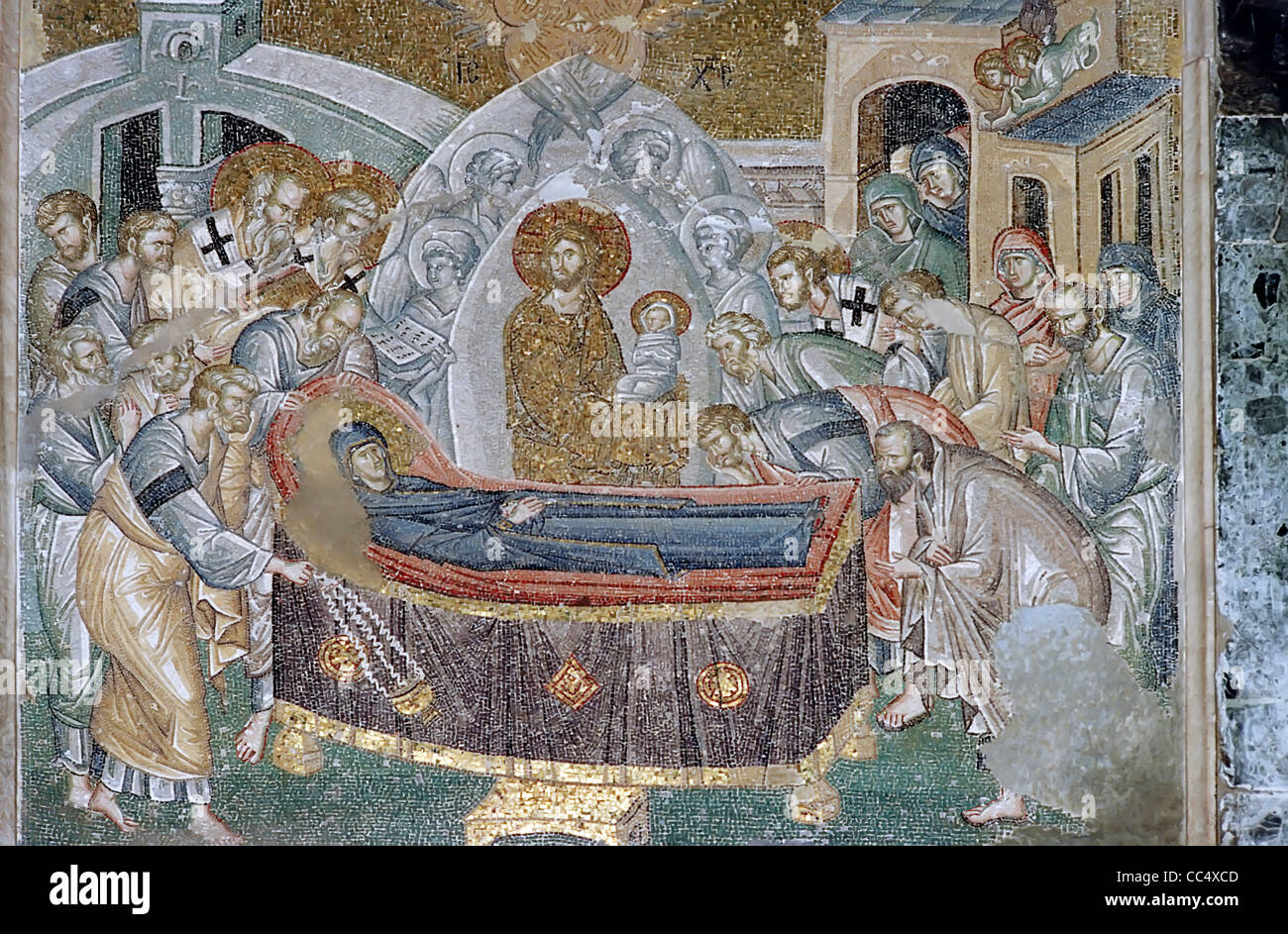 Dormition der Theotokos, Koimesis oder Kimisis oder Koimesis, Kirche des Heiligen Erlösers in Chora, Istanbul, Türkei Stockfoto