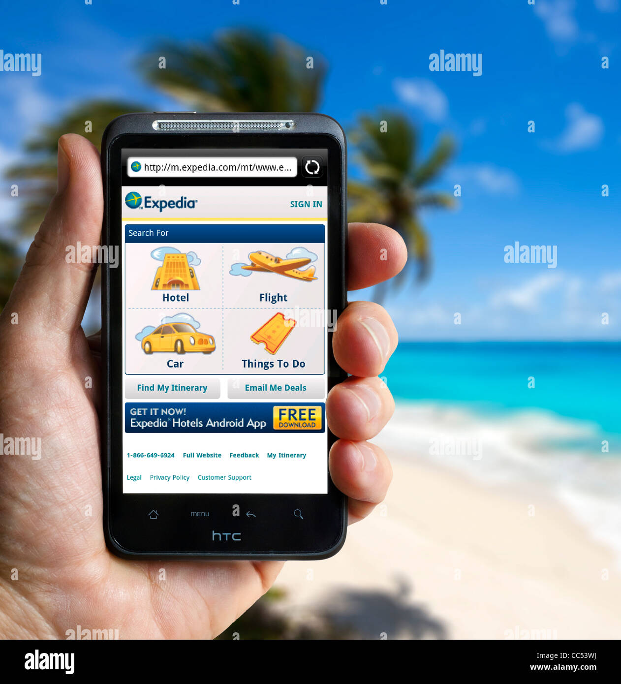 Expedia Reise-Website auf einem HTC-Smartphone Surfen Stockfoto