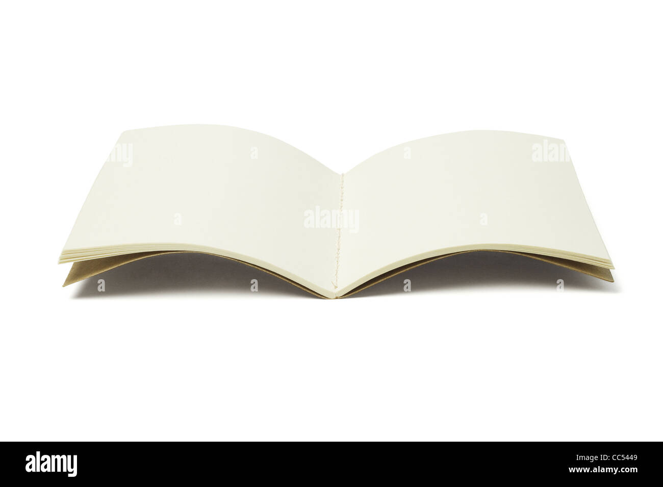Offene leere Faden nähen Buch auf weißem Hintergrund Stockfoto
