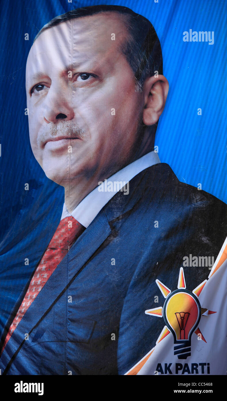 Türkei, Sanliurfa, Ministerpräsident Erdogan, Wahl-Banner, Stockfoto