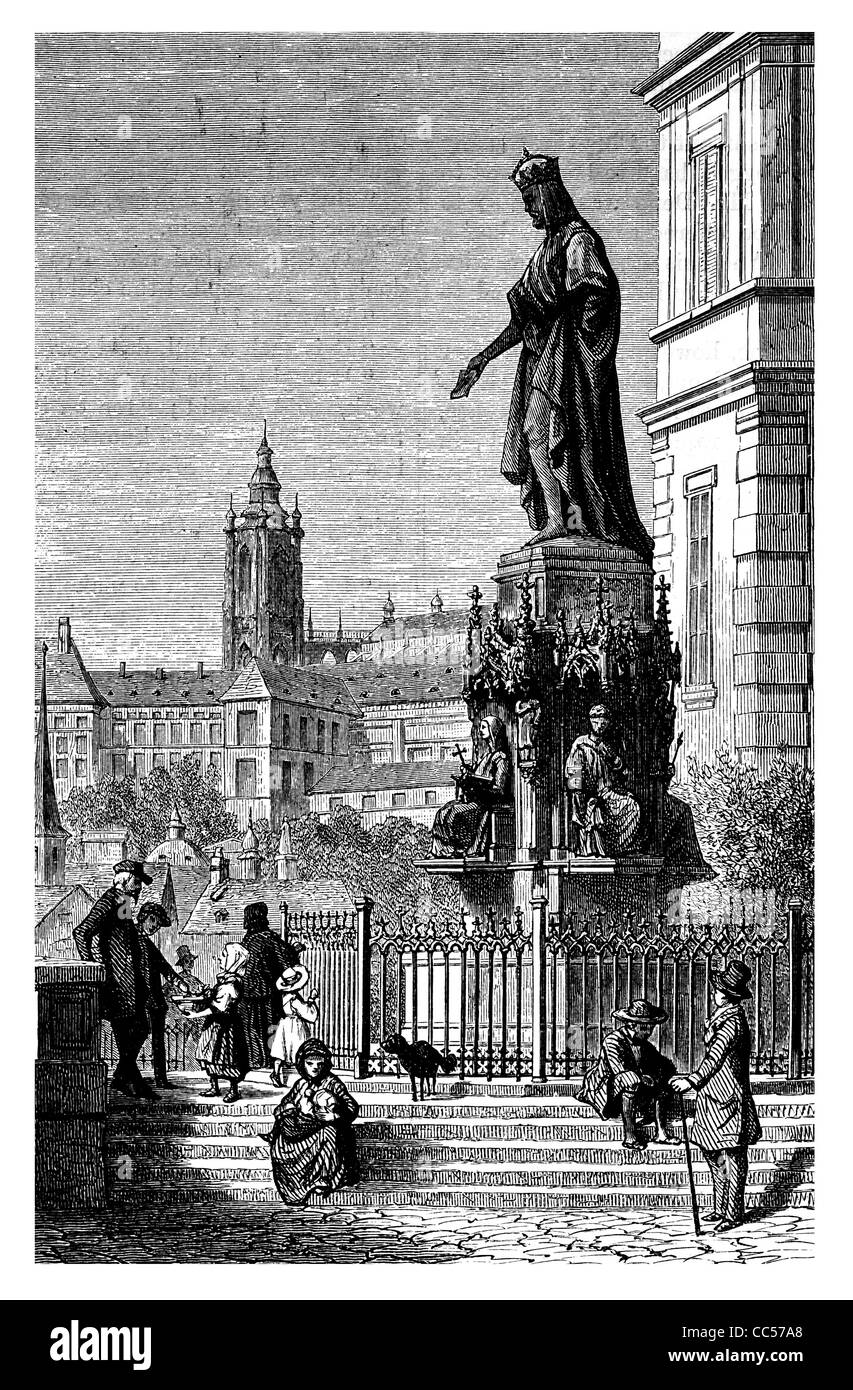 Statue von Charles IV Prague König von Böhmen Haus von Luxemburg römisch-deutscher Kaiser Denkmal Palast Karlsbrücke Stockfoto