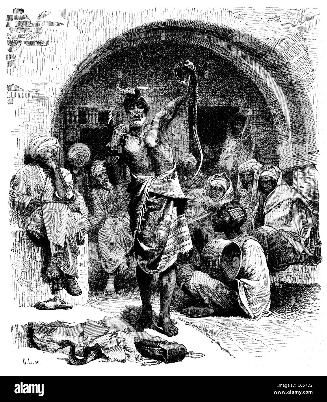 Schlangenbeschwörer charmante Schlange Hypnose Straßenperformance Performer handeln Showman "Unterhaltungstalent" Schauspieler Cobra viper Stockfoto