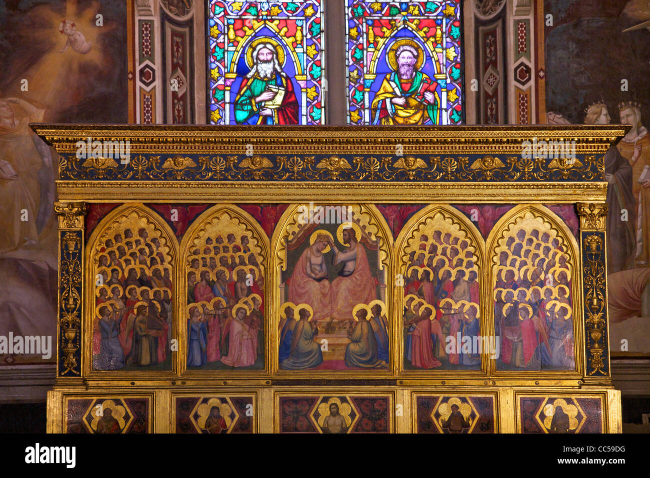 Krönung der Jungfrau von Donatello, Baroncelli Kapelle, Basilica di Santa Croce, Florenz, Toskana, Italien, Europa Stockfoto