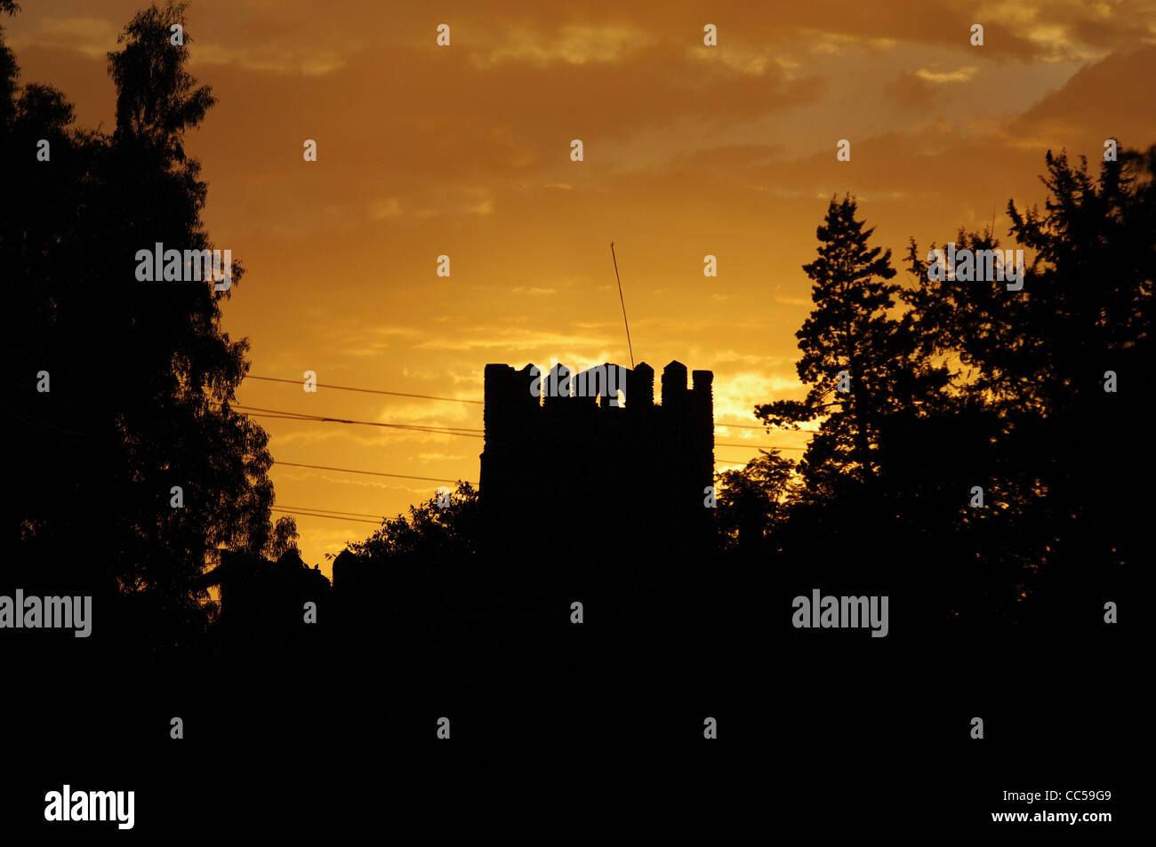 Sonnenuntergang über Fasilides Burg in Bahir Dar, Äthiopien Stockfoto