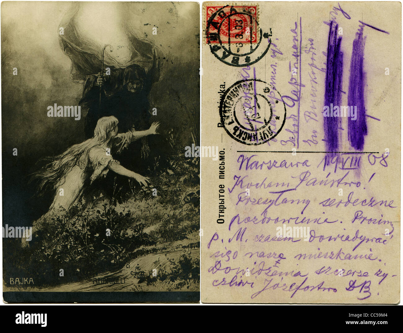 Russischen Reichs - ca. 1908: Reproduktion von antiken Postkarte zeigt Remis durch Andriolli - Fee Talecirca 1908 Stockfoto