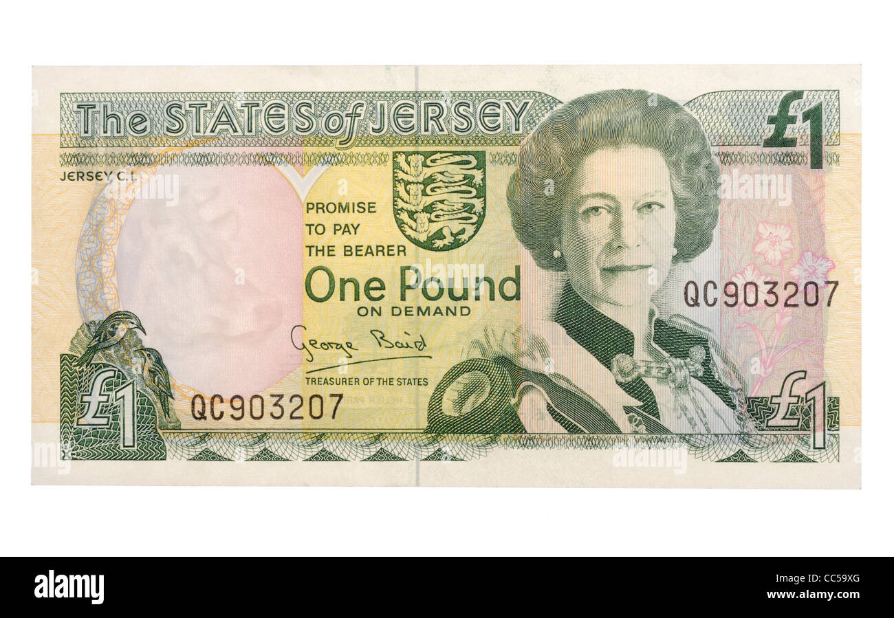 Jersey-ein-Pfund-Note auf einem "weißen Hintergrund" Stockfoto