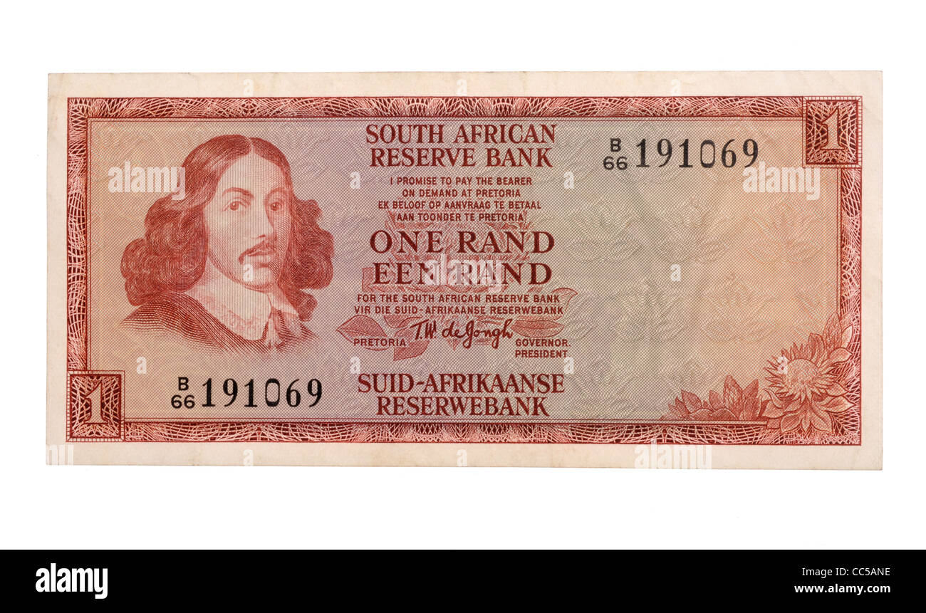 Rand, ein südafrikanischer Rand Hinweis auf einem "weißen Hintergrund" Stockfoto