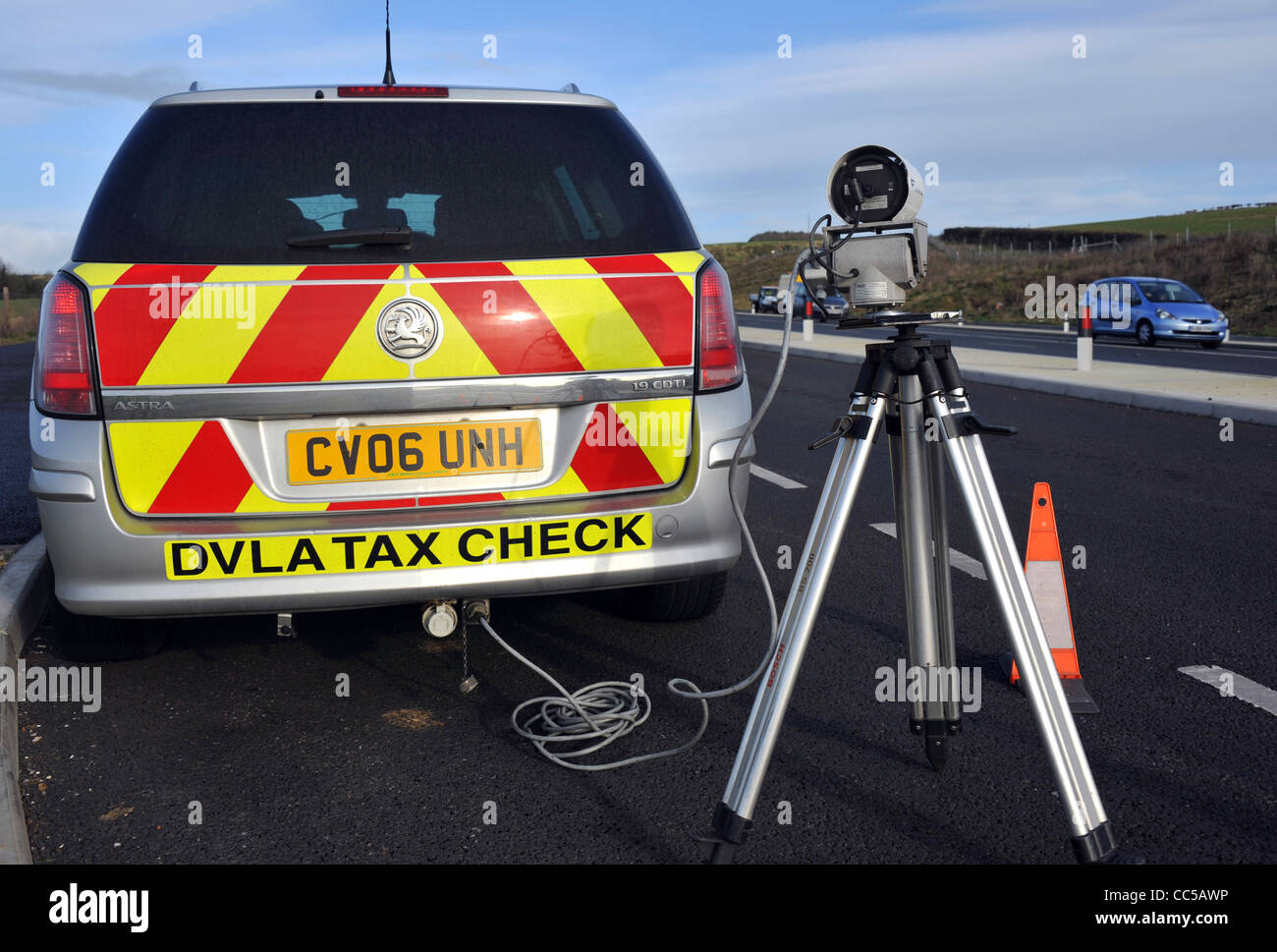 DVLA Fonds Straßenzulassung, Vignette, Detektor-Kamera im Einsatz, UK Stockfoto