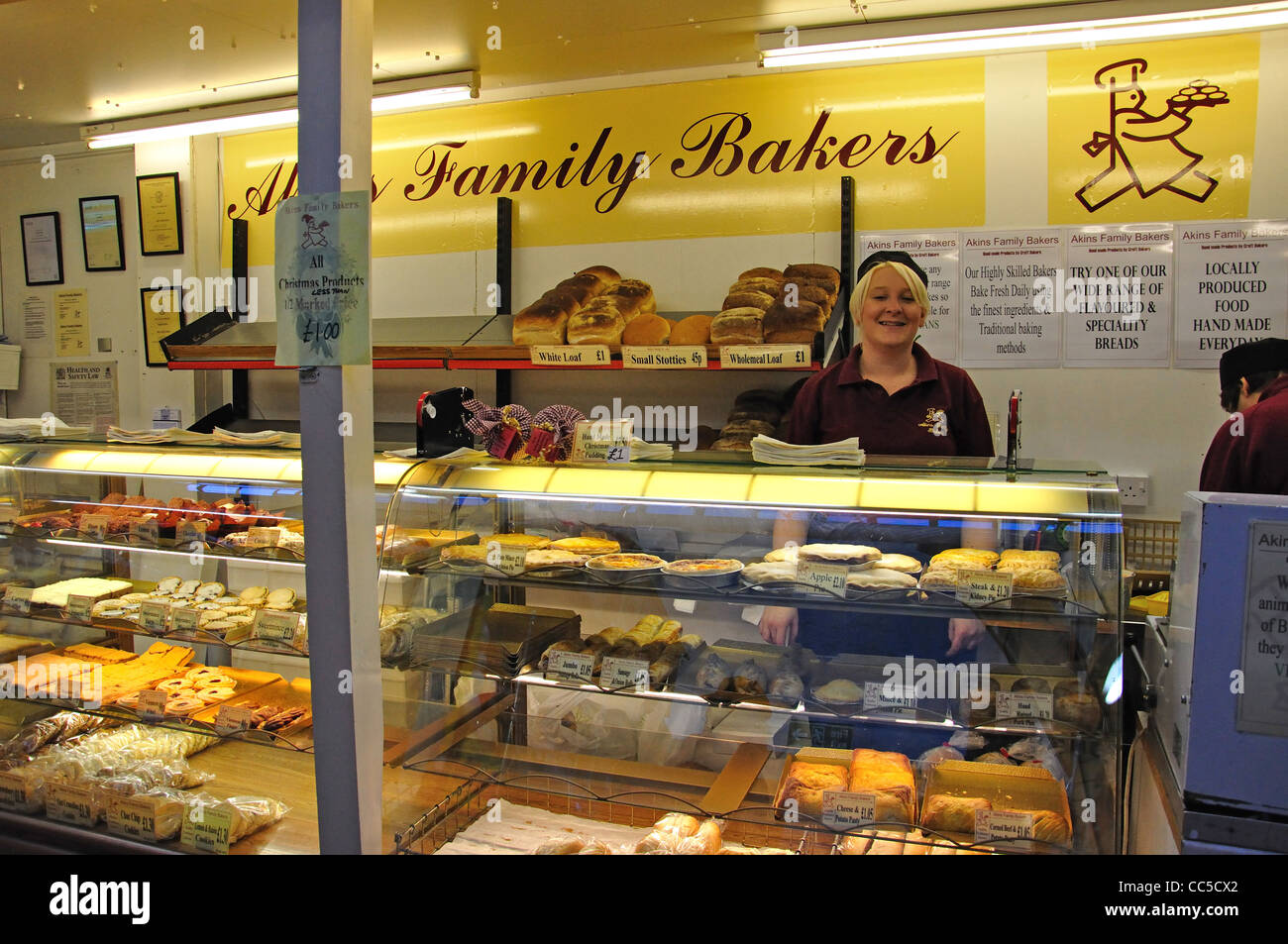 Bäckerei Stall, Durham Indoor-Markt, Marktplatz, Durham, County Durham, England, Vereinigtes Königreich Stockfoto