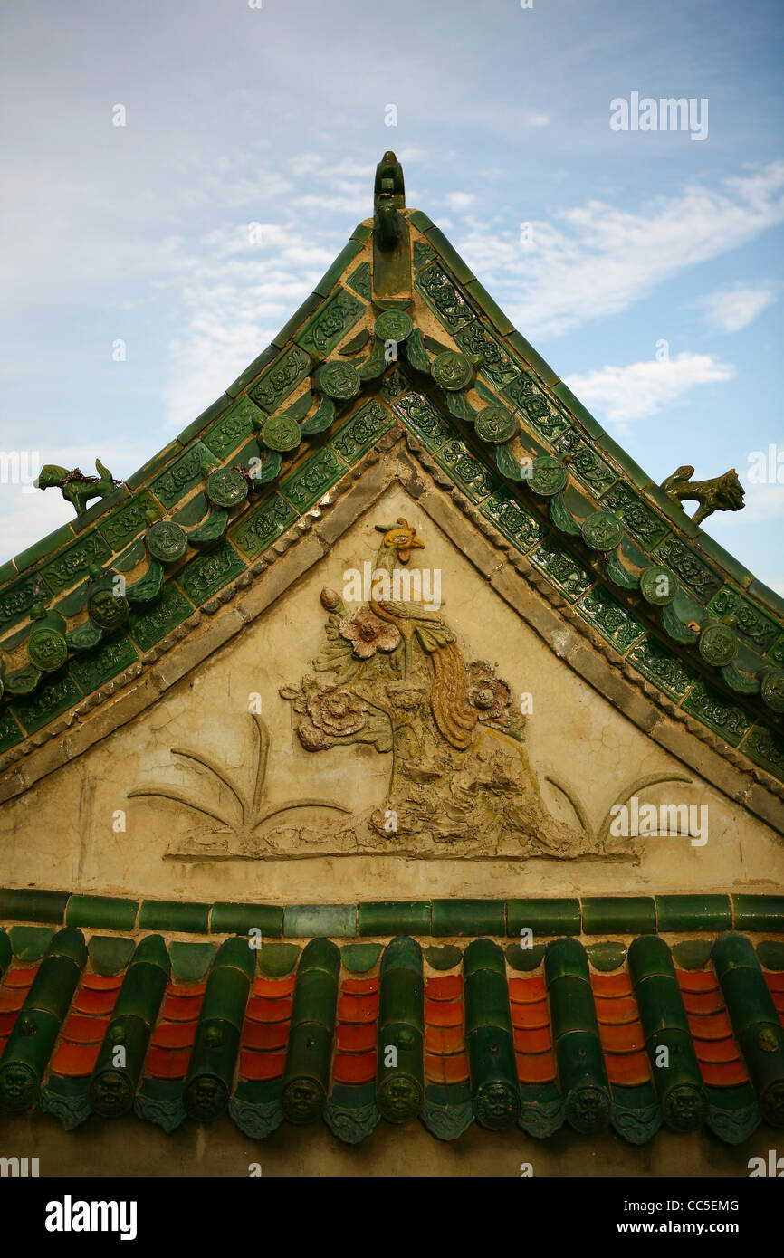 Traditionelle Architektur mit glasierten Ornamenten, Caiguo Ancient City, Shangcai, Henan, China Stockfoto