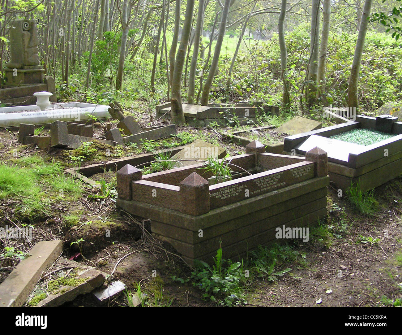Arnos Vale Cemetery in Bristol, England. Gebrochene Gräber wartet auf Restaurierung. Stockfoto