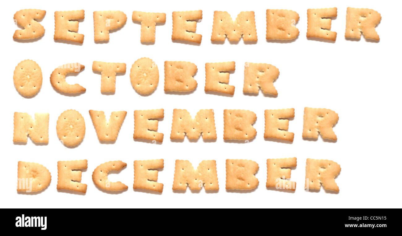 Monaten des Jahres, September, Oktober, November, Dezember bestehen aus cookies Stockfoto