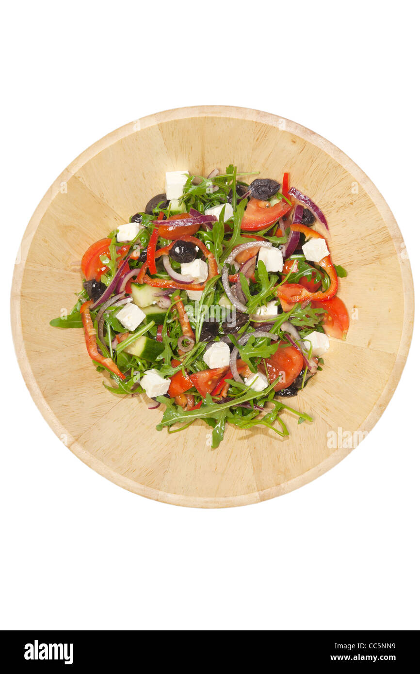Griechischer Salat in Holzschale Stockfoto