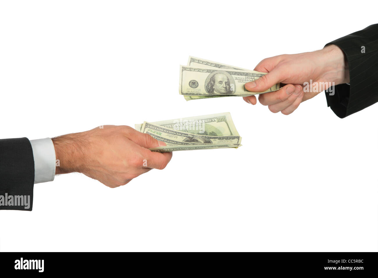 Zwei Hände mit Dollar Stockfoto