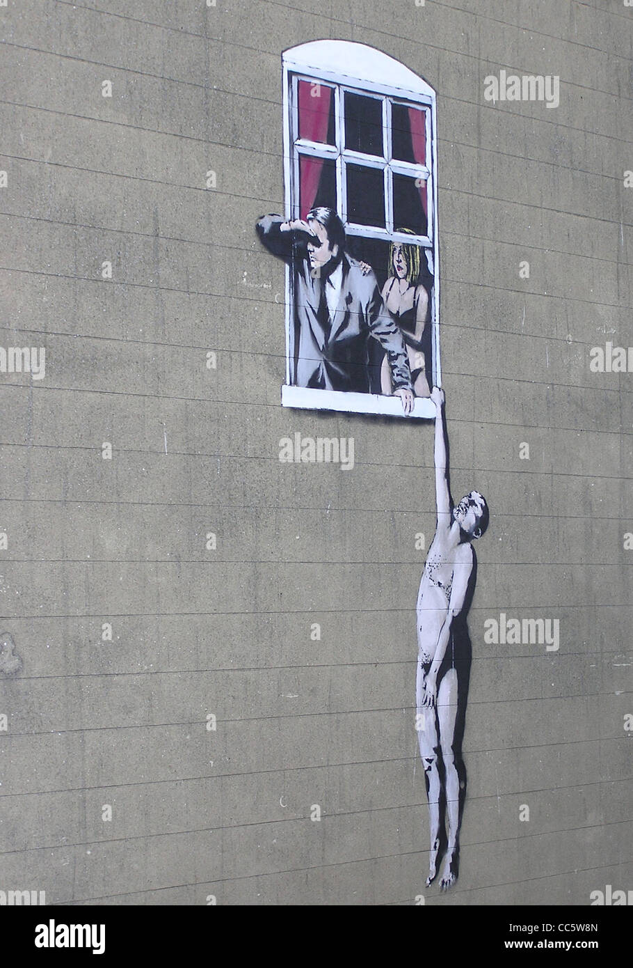 Ein Kunstwerk von Banksy, am Ende der Park Street, im Zentrum von Bristol, England. Der Rat haben beschlossen, nicht, es abzuwischen. Stockfoto