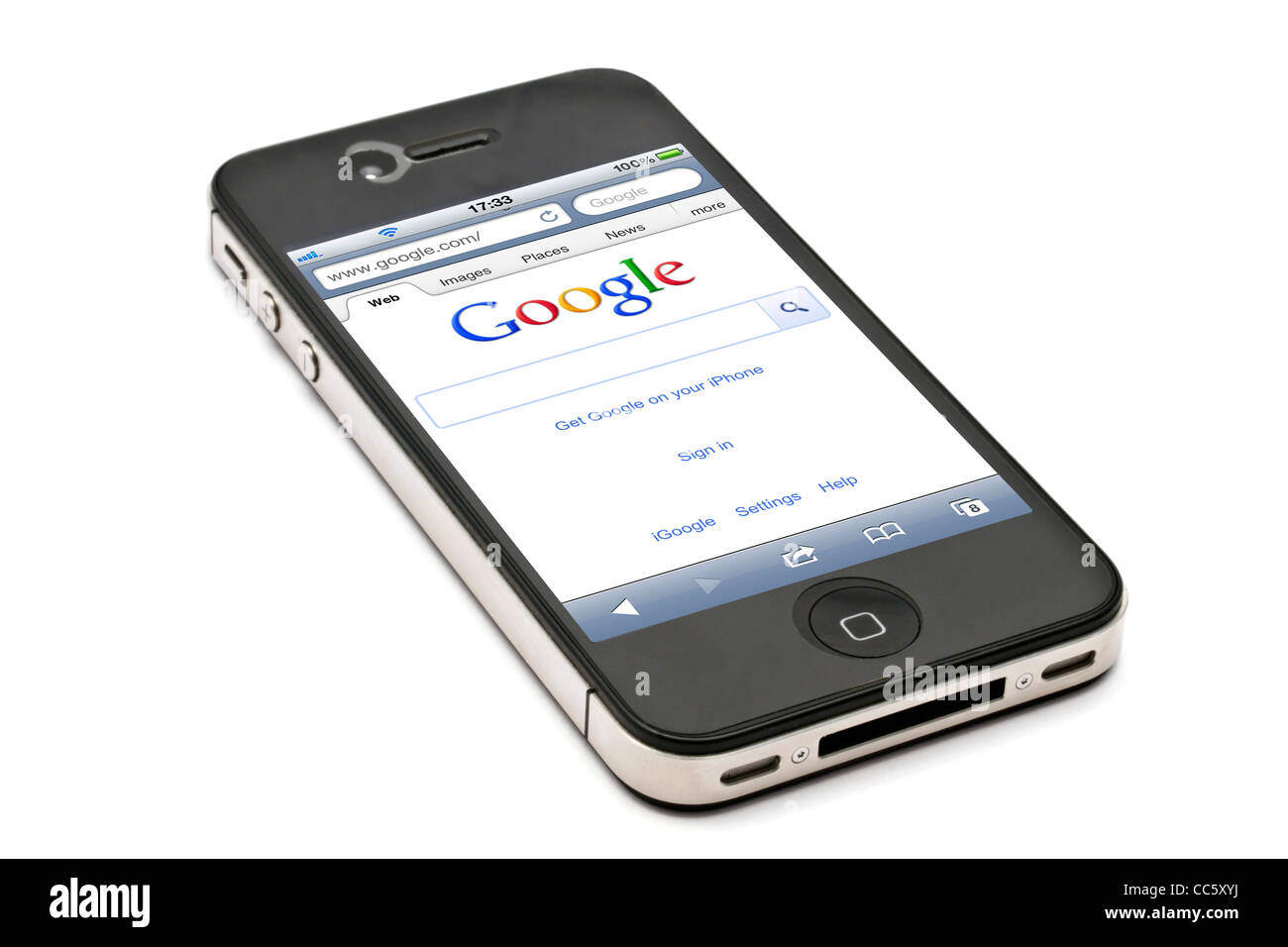 Google Website-Anzeige auf dem Bildschirm des iPhone 4 s Stockfoto