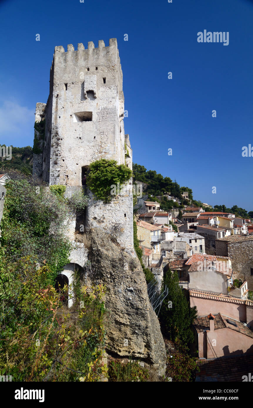 Das mittelalterliche Schloss Grimaldi, Château, Fort, Festung oder Keep, Roquebrune-Cap-Martin Alpes-Maritimes Frankreich Stockfoto
