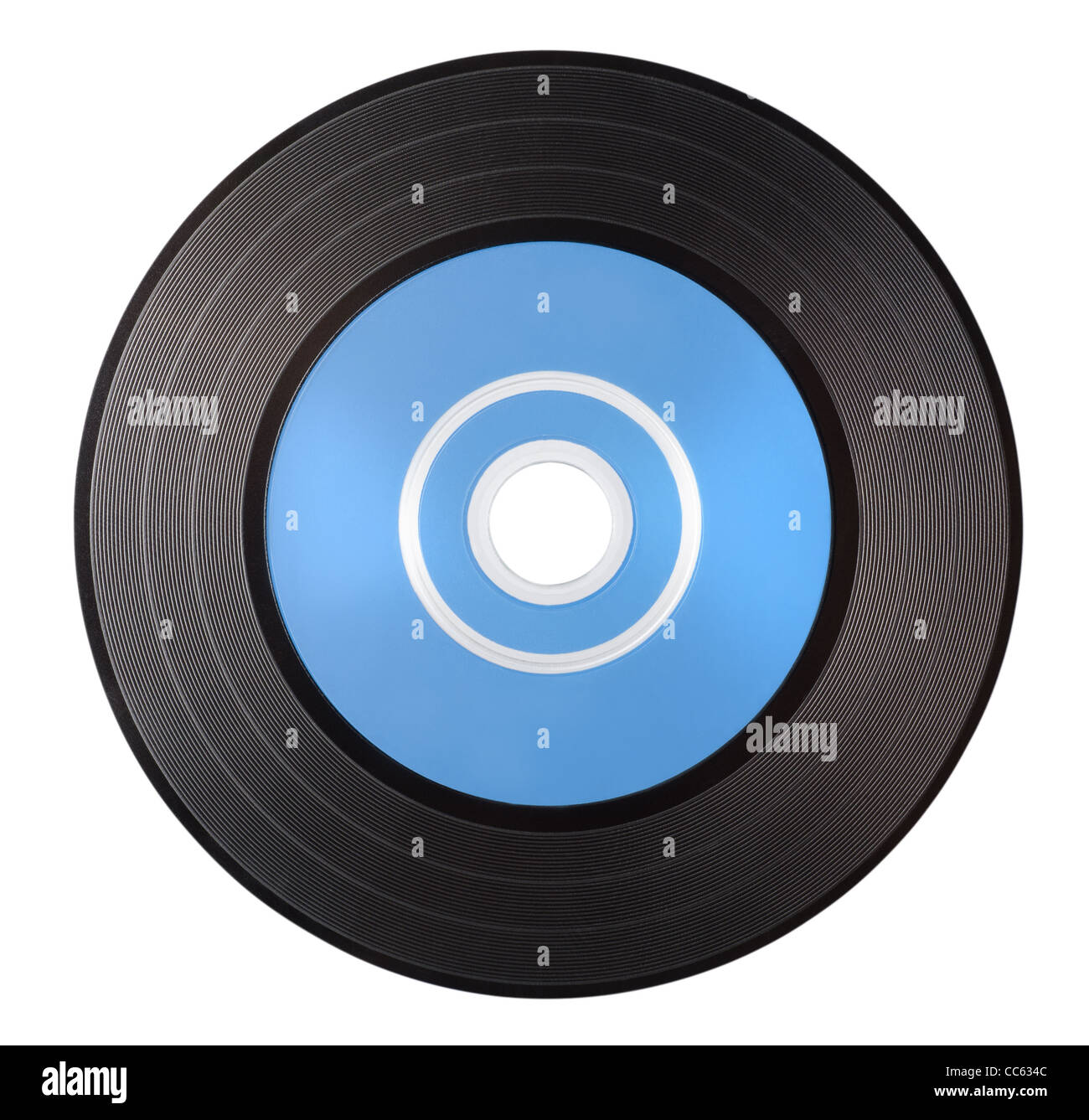 Alte Vinyl-Schallplatte mit blauen leere Beschriftung isoliert auf weißem Hintergrund Stockfoto