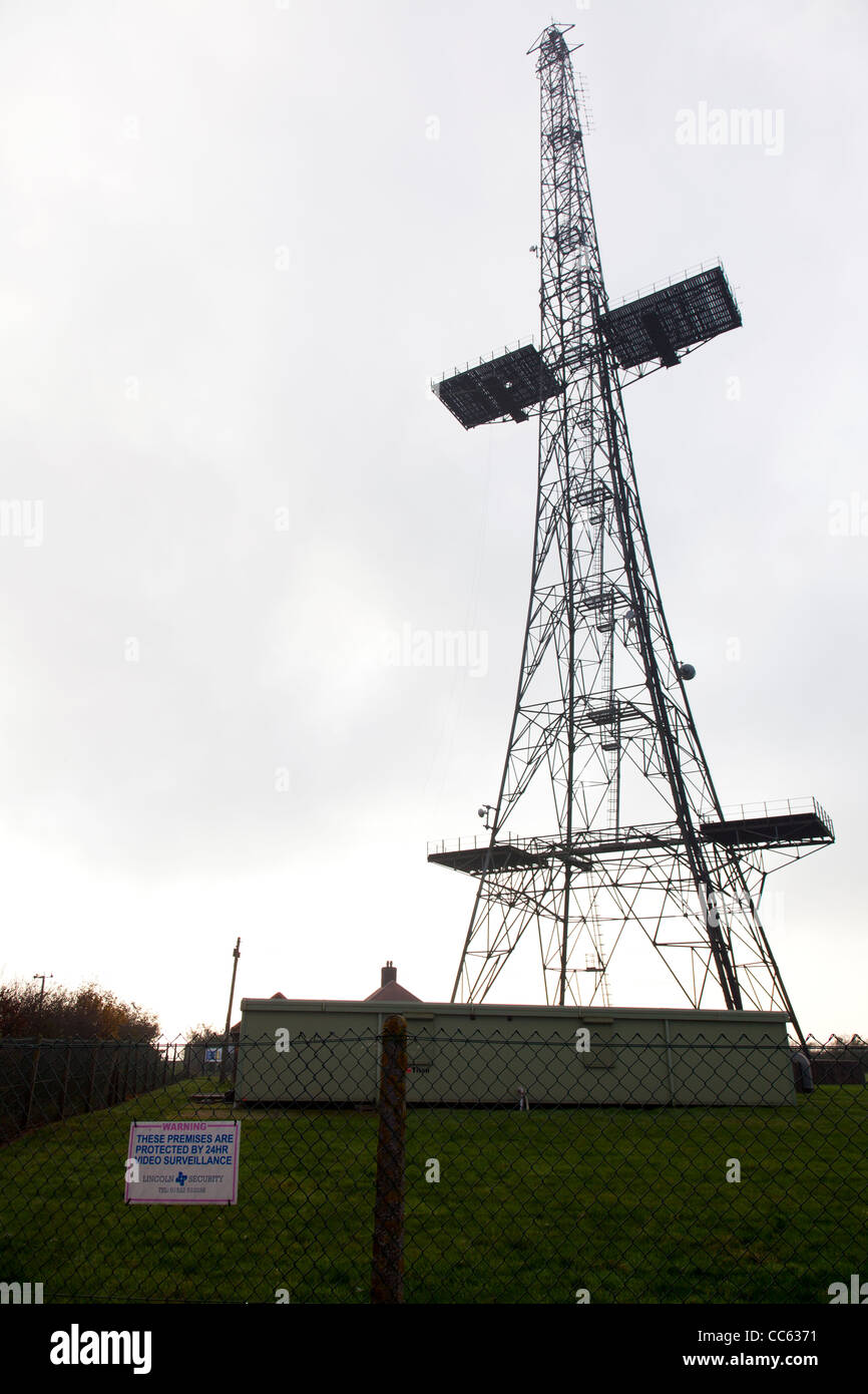 RAF Stenigot CHAIN HOME hohen Mast-Radarsystem zur Frühwarnung zu überleben ist der Mast des Terrors der WWII Radarantenne Stockfoto