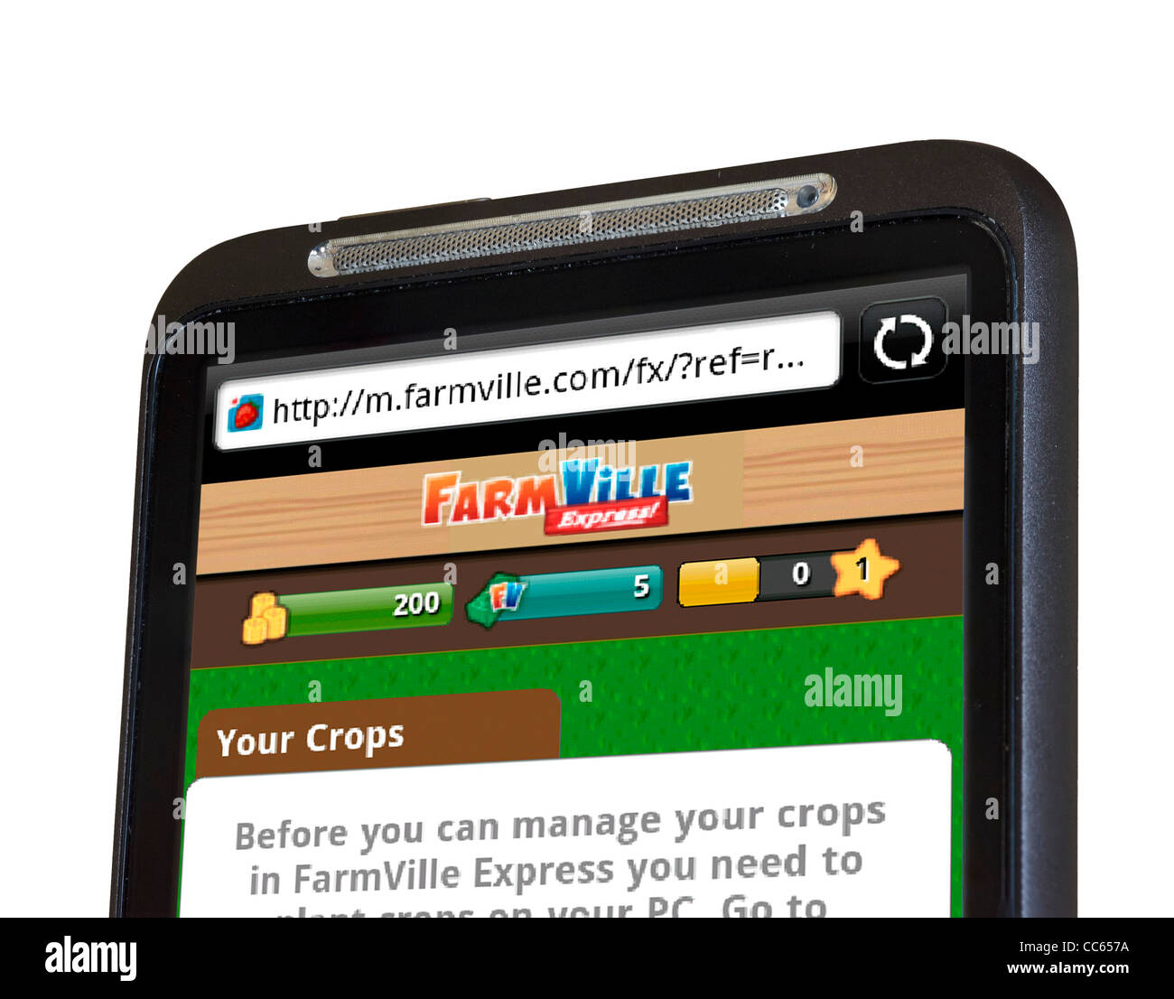 Zynga beliebten Farmville Spiel über Facebook auf einem HTC-smartphone Stockfoto