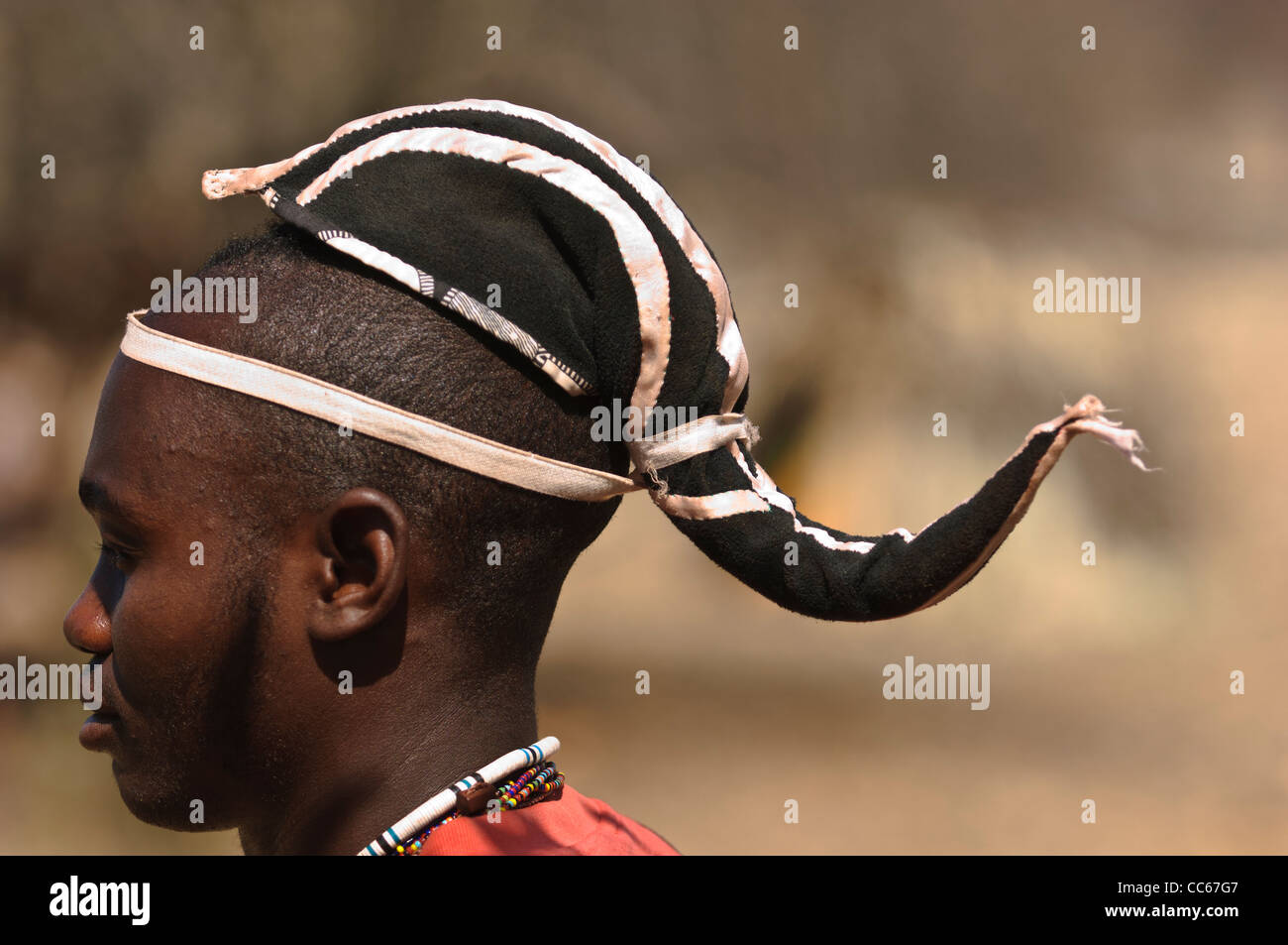 Porträt der Himba-Mann mit traditionellen Frisur. Kaokoland, Norden Namibias. Stockfoto