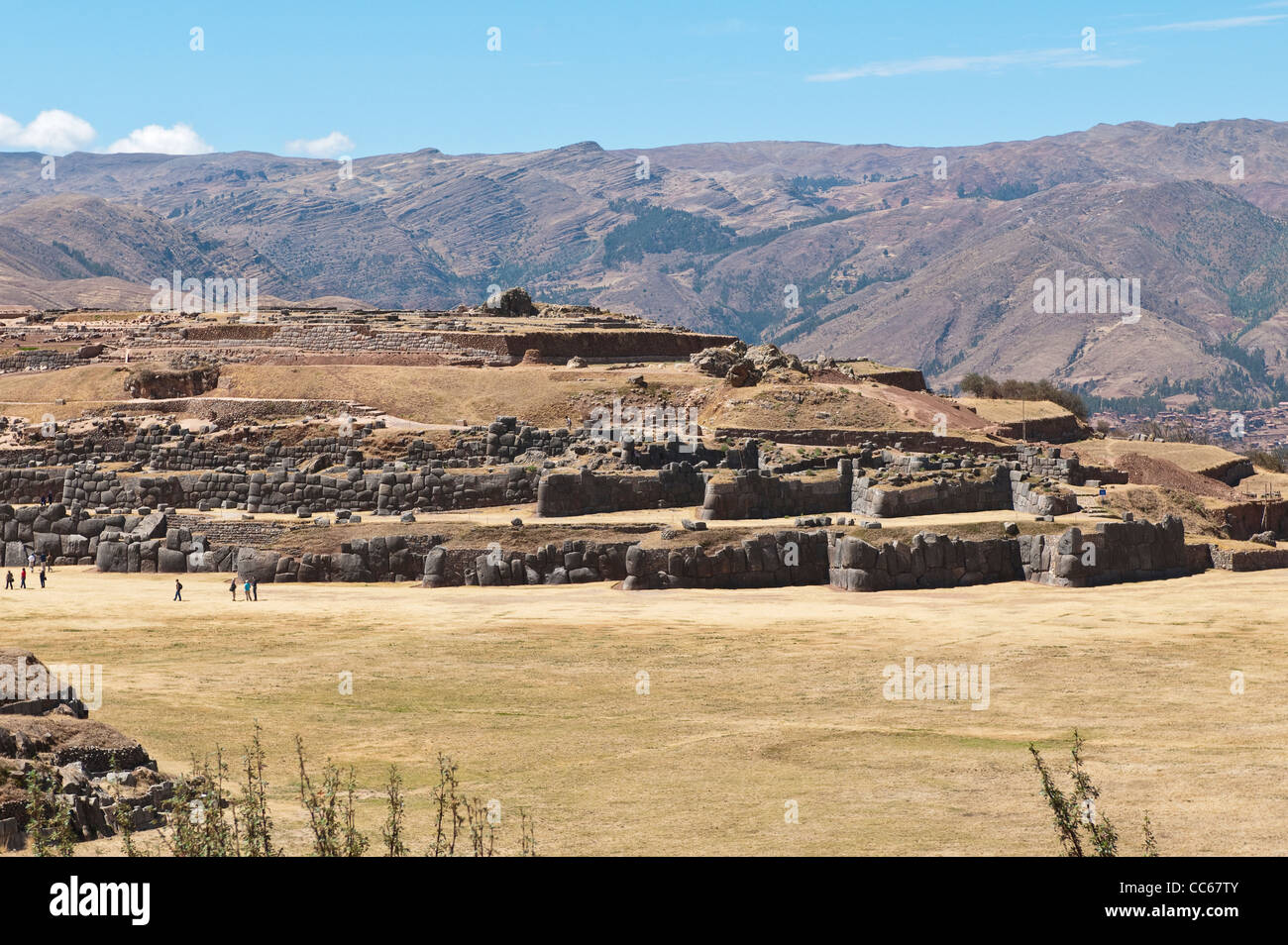 Peru, Cusco. Die alten Inka-Ruinen von Saqsaywaman in Cusco, Peru. Stockfoto
