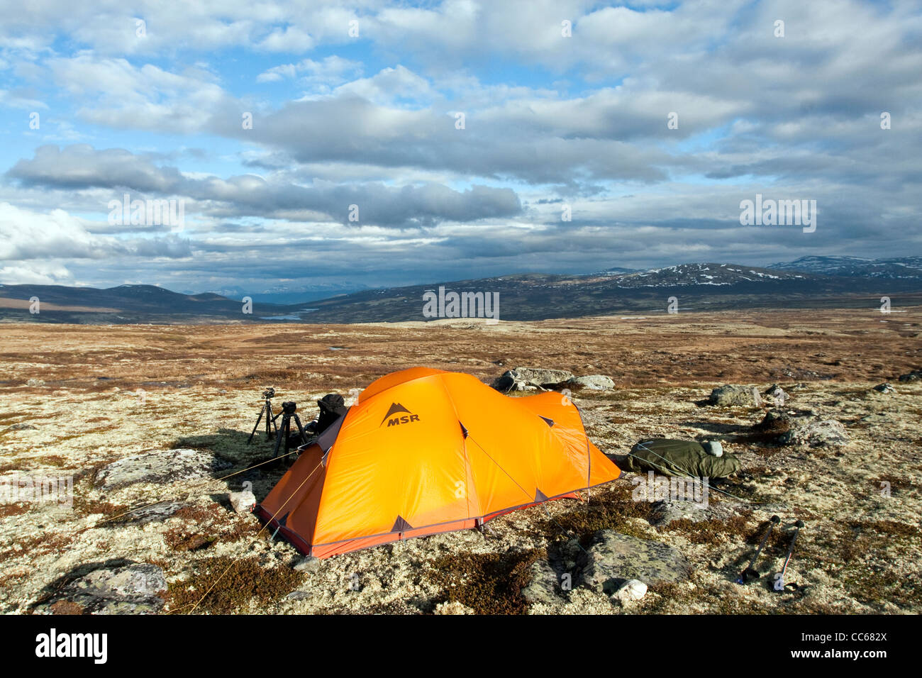 Norwegische Gebirge, Zelt Stockfoto