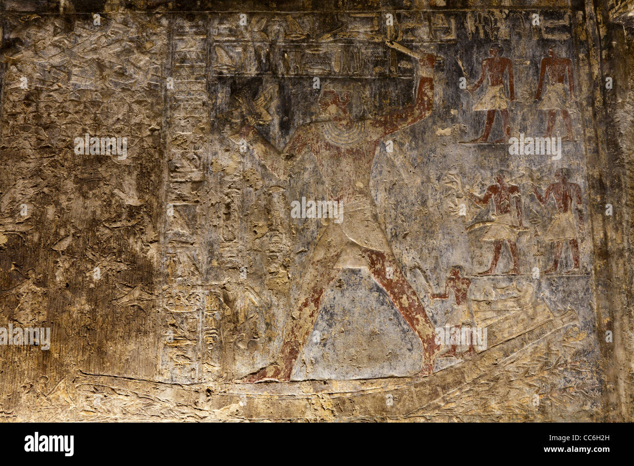Reliefs in der Gruft des alten Königreiches von Ni Ankh Pepy Kem bei Meir, Nord-westlich von Asyut in Mittelägypten Stockfoto